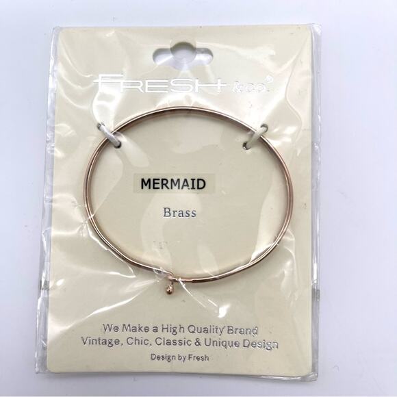 Fresh & Co Brass Rose Gold Tone Mermaid Inscribed Thin Bangle Bracelet - NEW - Picture 1 of 7